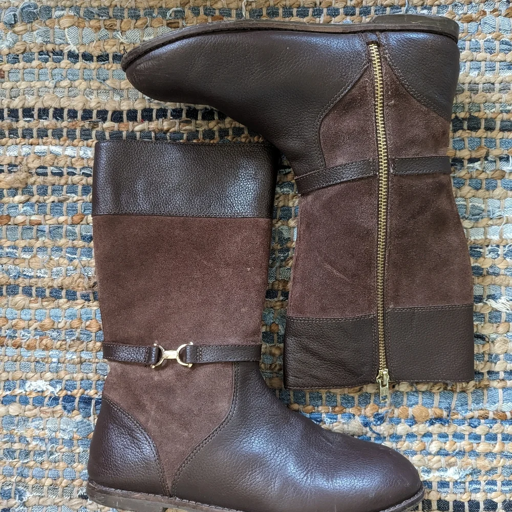 Janie and Jack Girls 5k Brown Riding Boots Gold Hardware Zip Up - Picture 4 of 9